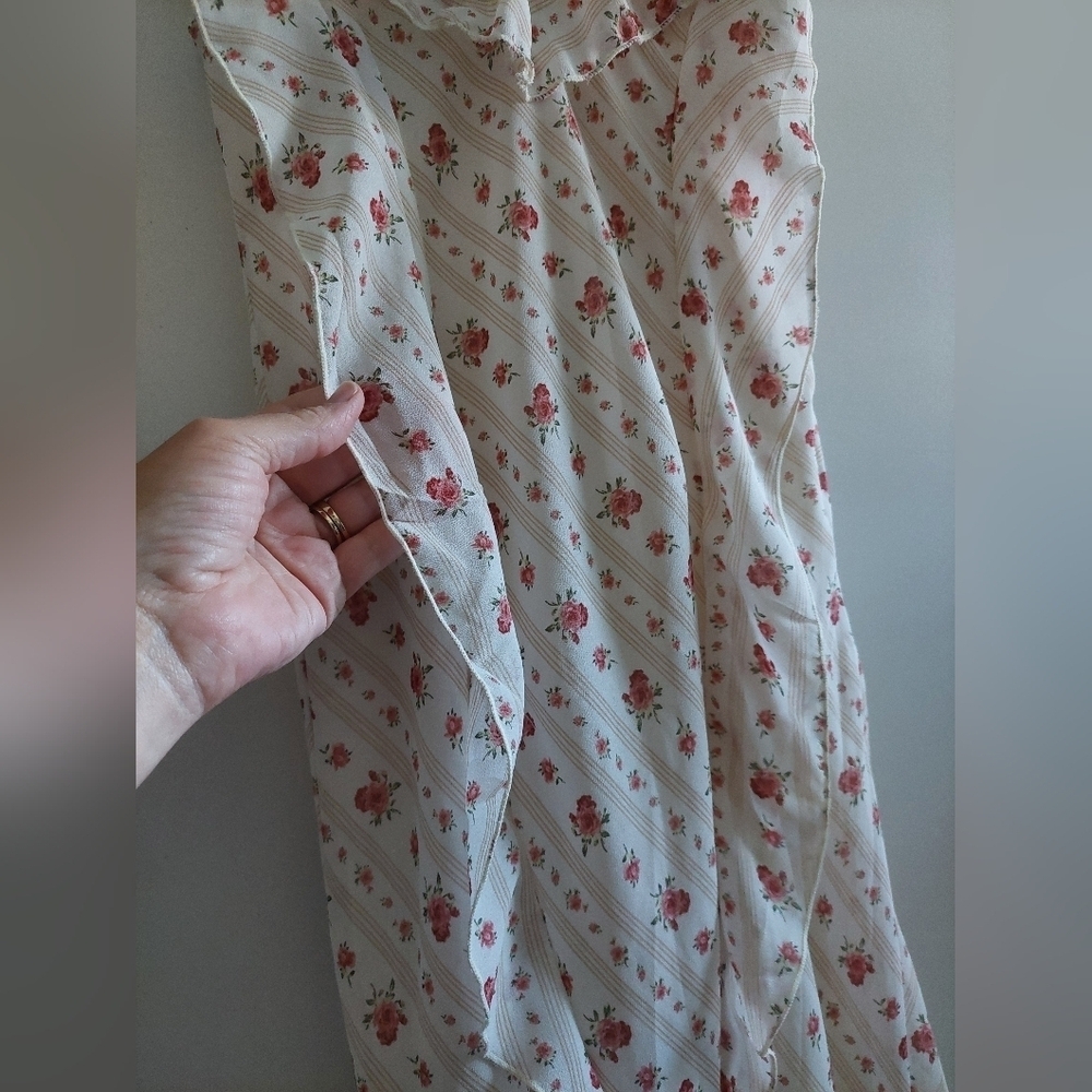 90s Y2K Ditsy Floral Ruffle Maxi Dress Spaghetti Straps Cream Bohemian Boho - Picture 5 of 7